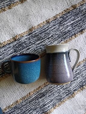 Handcrafted Blue Ceramic Mug and Purple-Gray Pitcher Set
